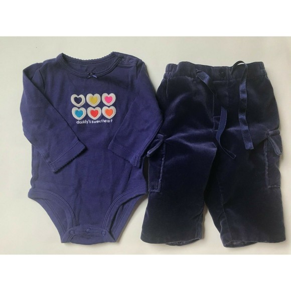 Girl's Size 6M 3-6 Months Two Piece Purple Carter's Daddy L/S Top, Gap Pants - Picture 1 of 6